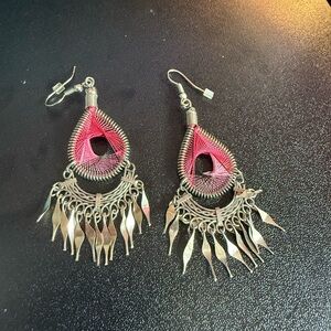 Pink and Silver Dangle Earrings
